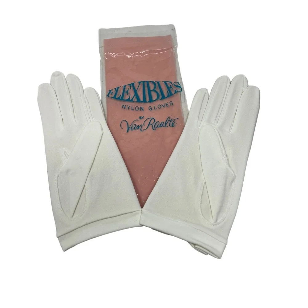 Womens Vintage Gloves Two Pair Navy Blue and White Nylon‎ Size 6 1/2
